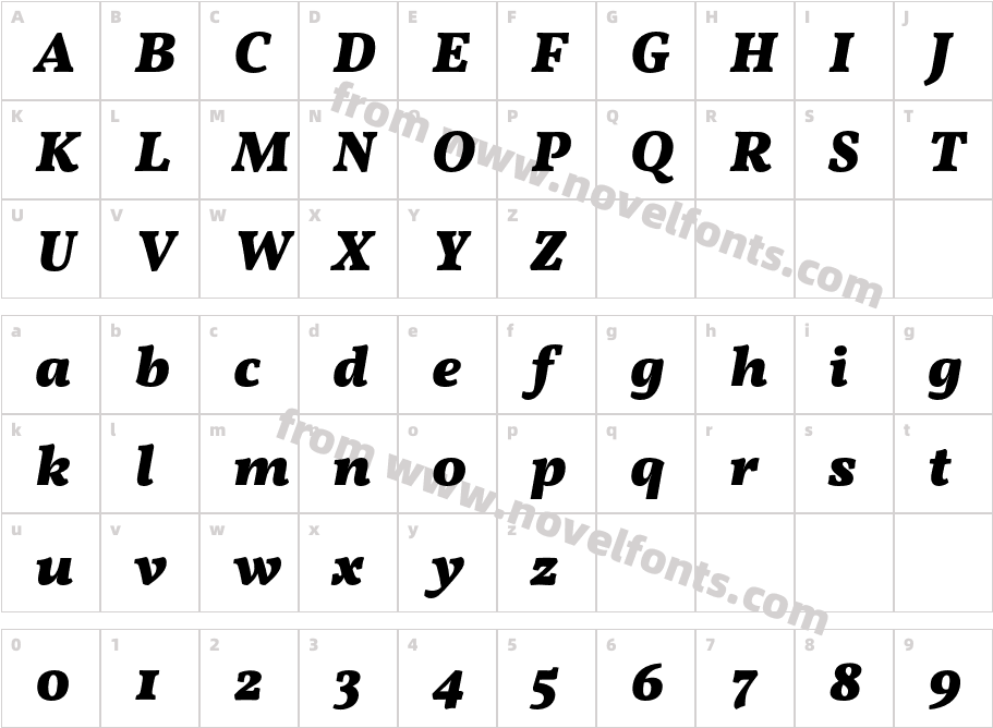 Vollkorn Black ItalicCharacter Map