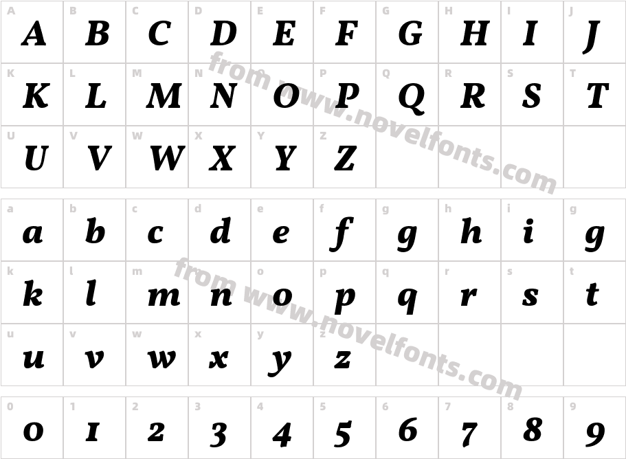 Vollkorn ExtraBold ItalicCharacter Map