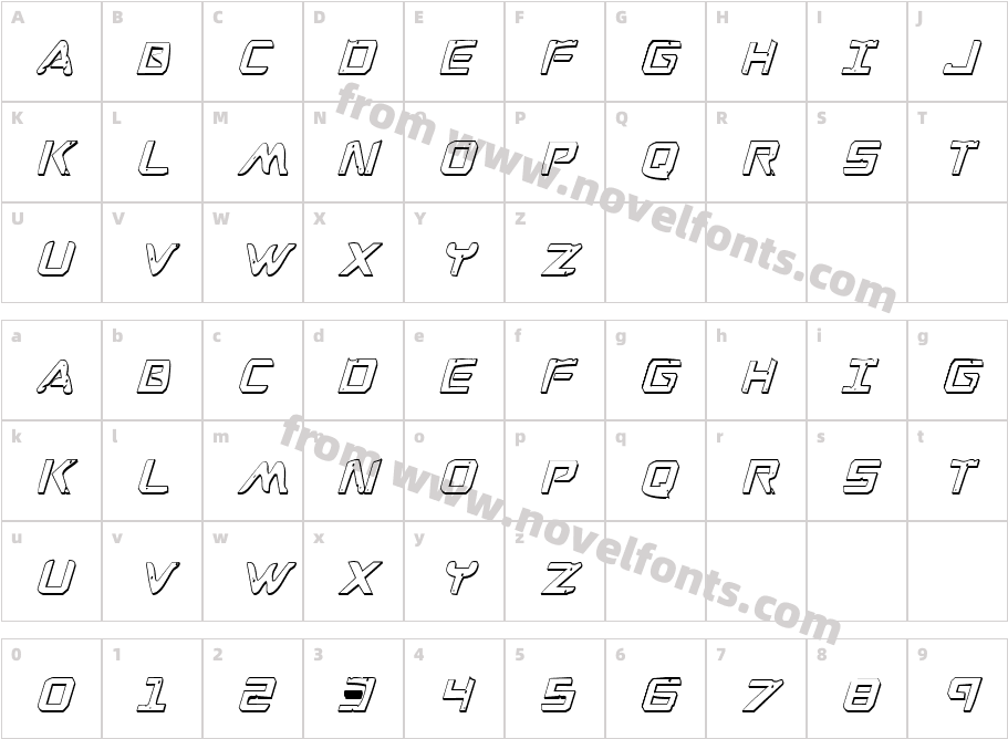 War Eagle 3D Condensed ItalicCharacter Map