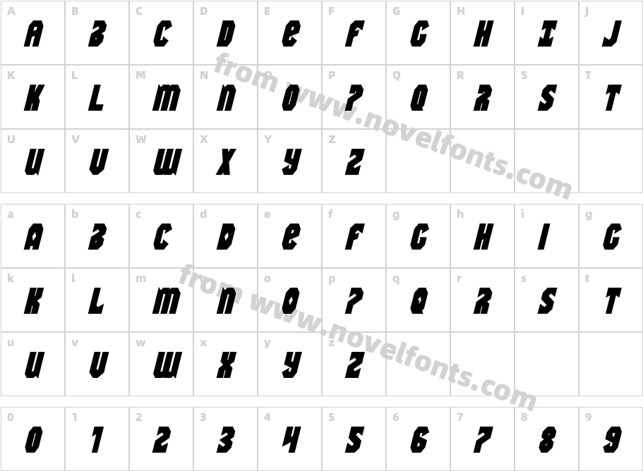 Warrior Nation Bold ItalicCharacter Map