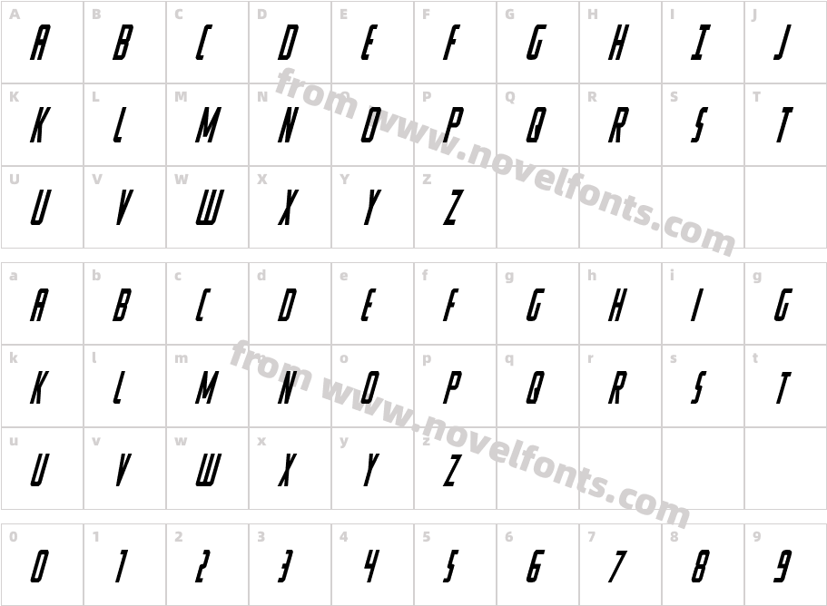 Watchtower Condensed ItalicCharacter Map