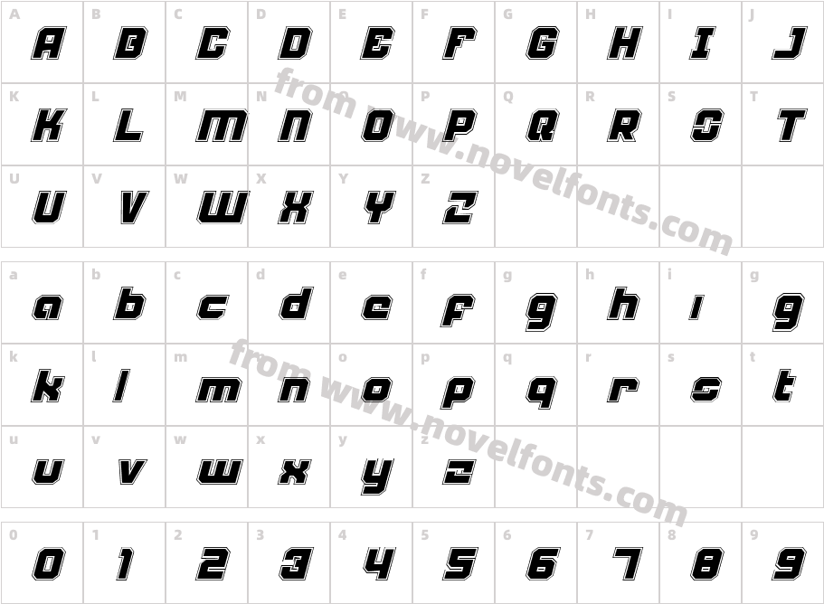 Weaponeer Academy ItalicCharacter Map