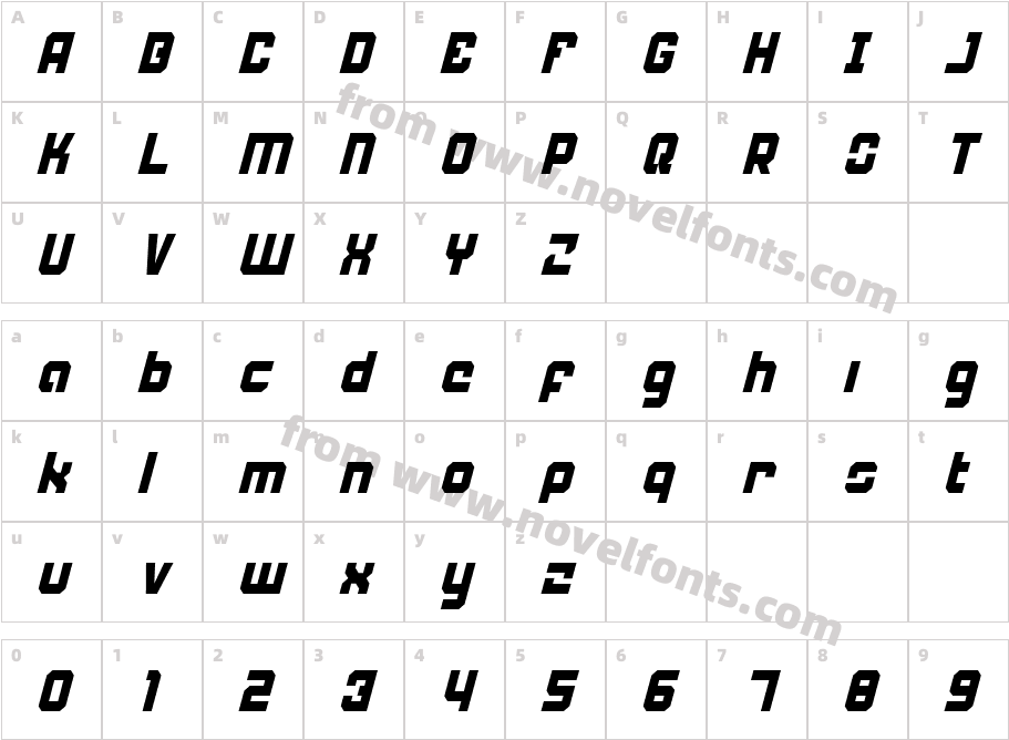 Weaponeer Condensed ItalicCharacter Map