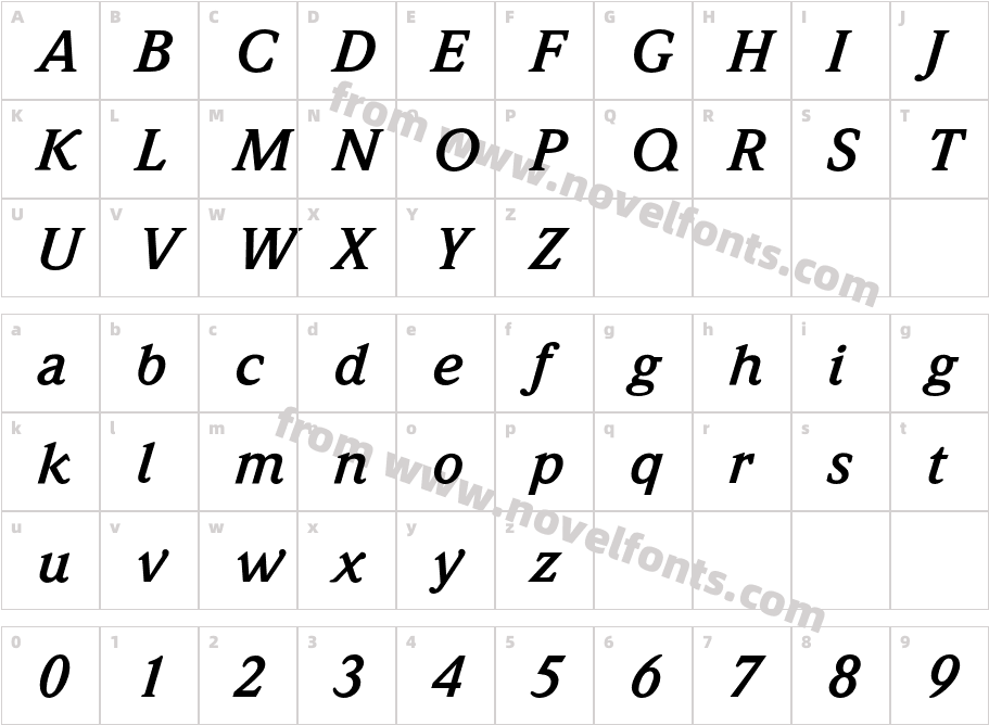 WeidemannBQ-BoldItalicCharacter Map