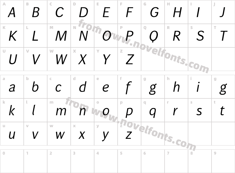 WendelinNormalKursivCharacter Map