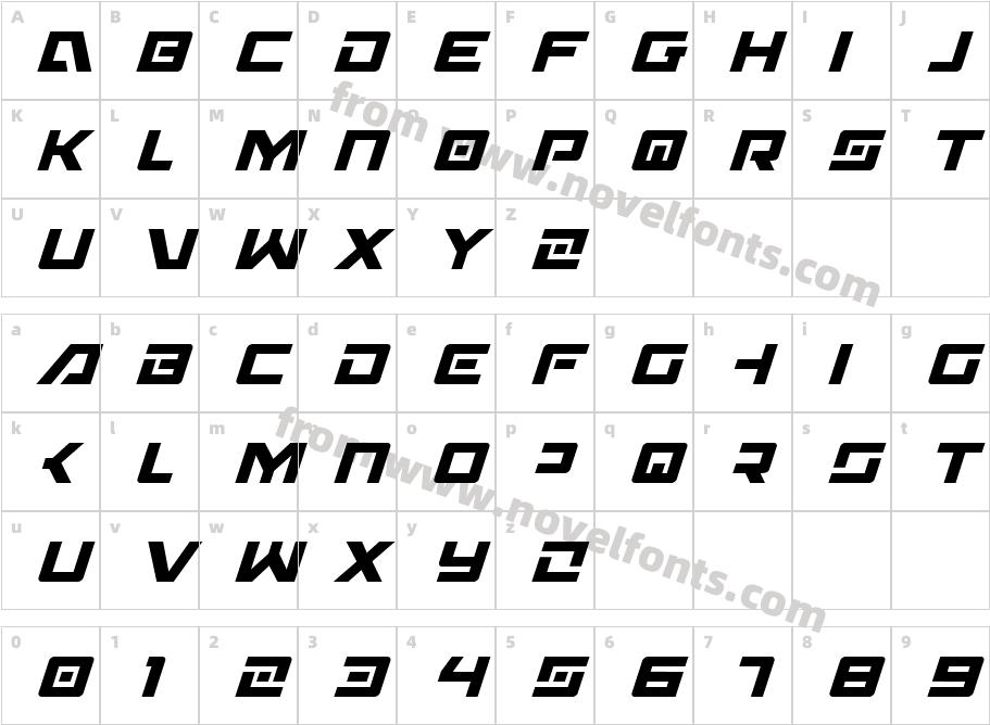 Wildcard Condensed ItalicCharacter Map