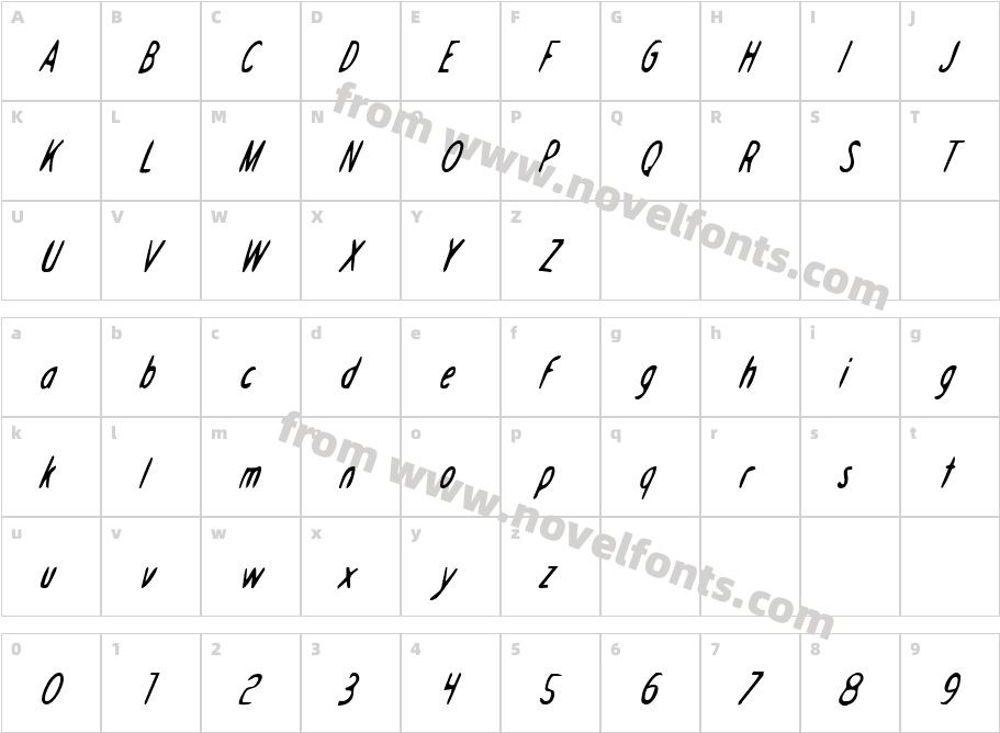 Drafting Table CondItalicCharacter Map