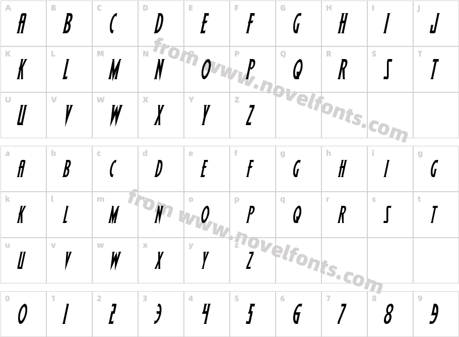 Wolf's Bane Condensed ItalicCharacter Map