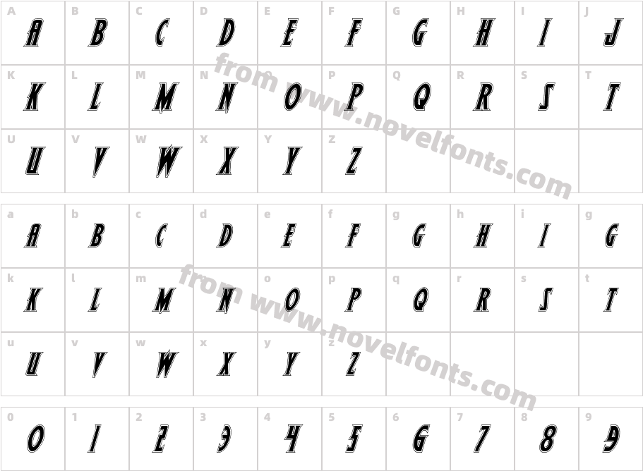 Wolf's Bane II Academy ItalicCharacter Map