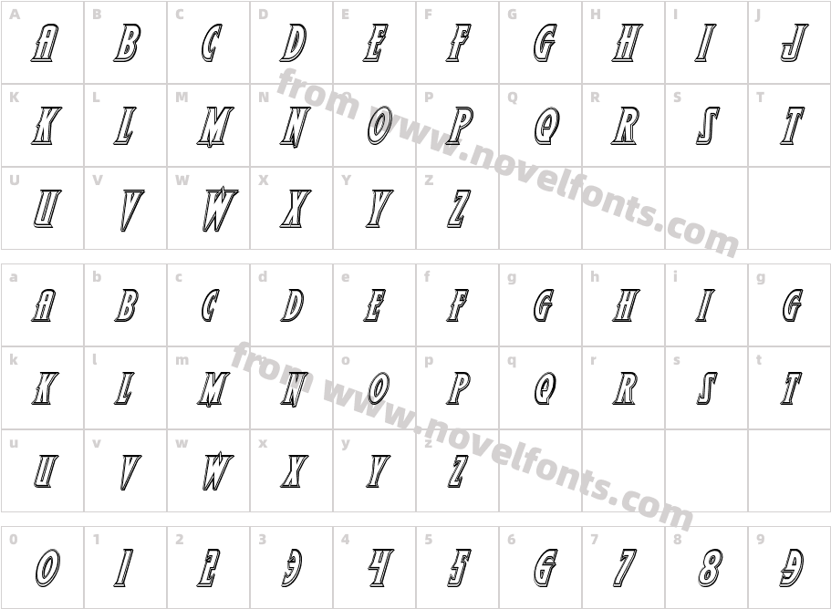 Wolf's Bane II Engraved ItalicCharacter Map