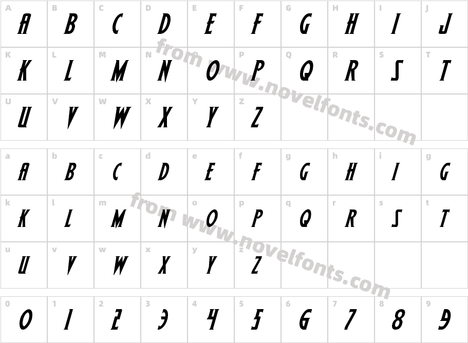 Wolf's Bane II ItalicCharacter Map