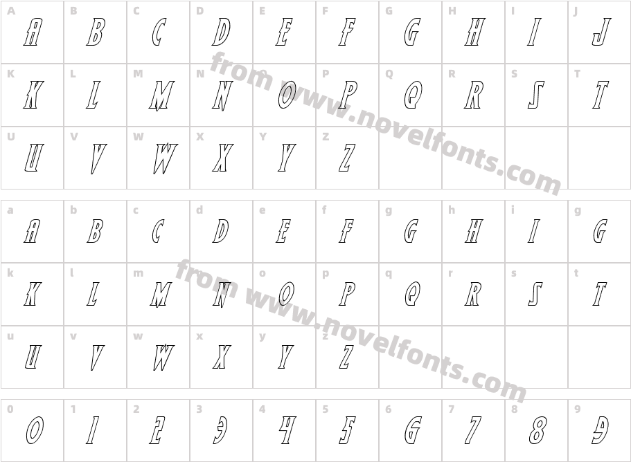 Wolf's Bane II Outline ItalicCharacter Map