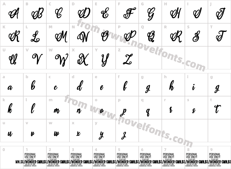 Wonder Smile Bold PERSONAL USE ItalicCharacter Map