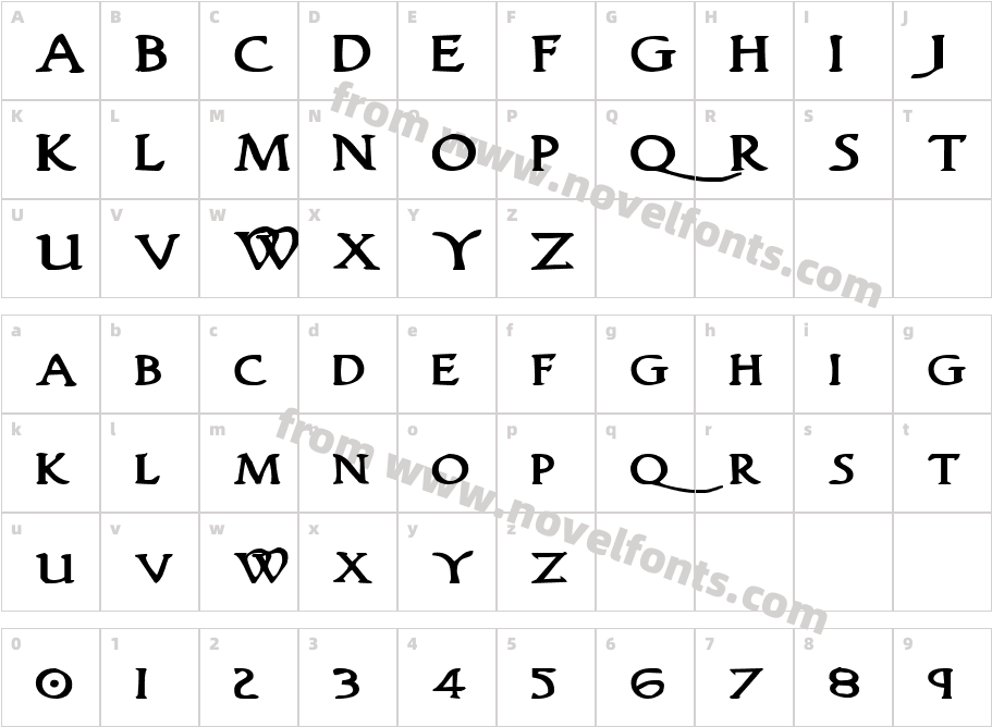 Woodgod Bold ExpandedCharacter Map