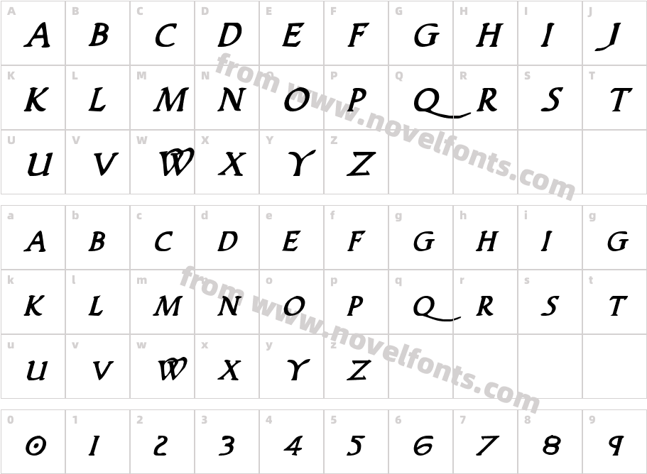 Woodgod Bold ItalicCharacter Map