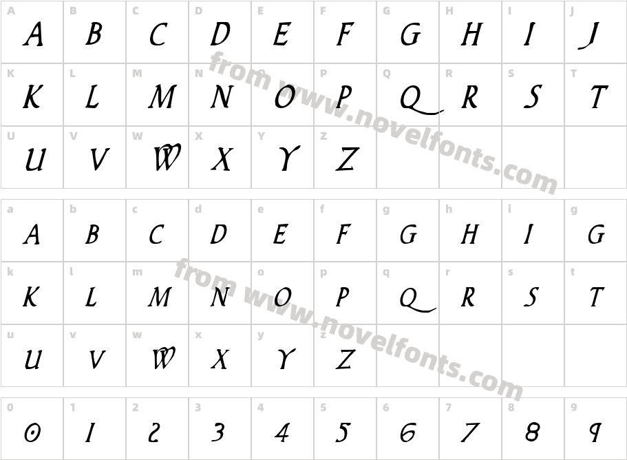 Woodgod Condensed ItalicCharacter Map