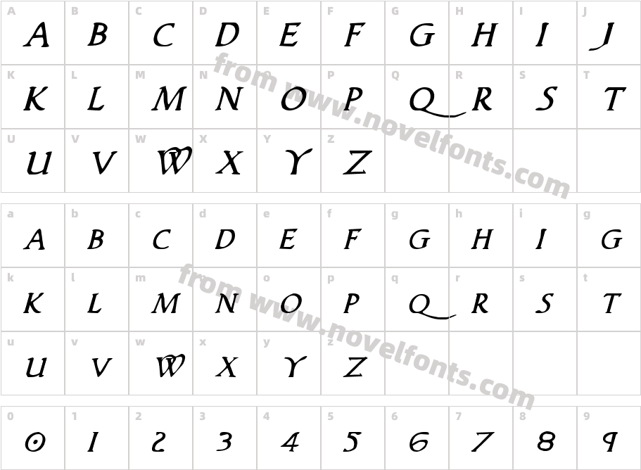 Woodgod ItalicCharacter Map