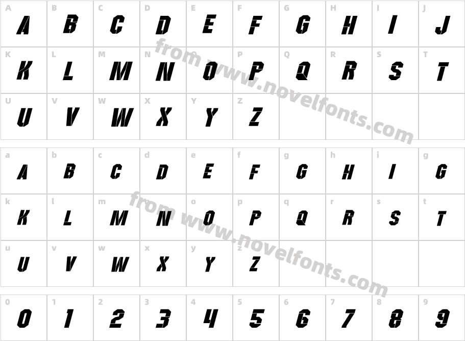 Wreckers ItalicCharacter Map