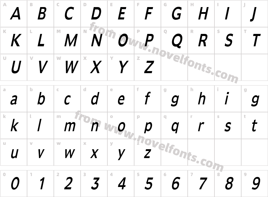 Adams Thin ItalicCharacter Map