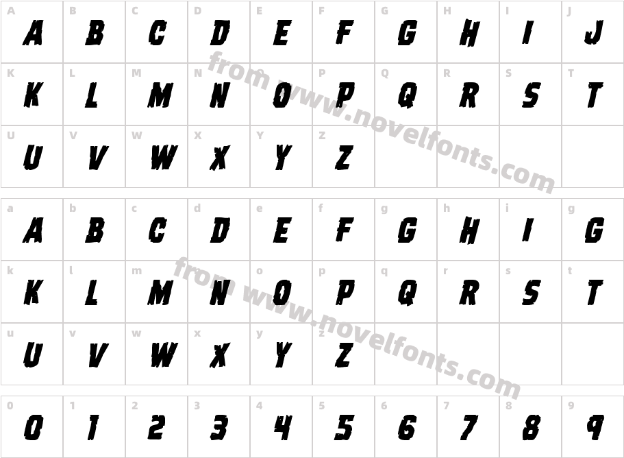 Dread Ringer ItalicCharacter Map