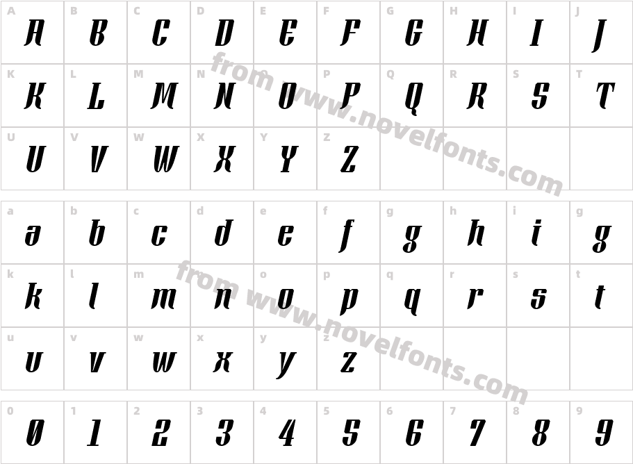 Xacose ItalicCharacter Map