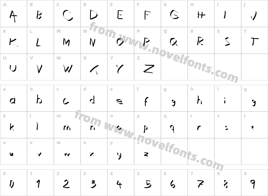 Xaligraphy ThinCharacter Map