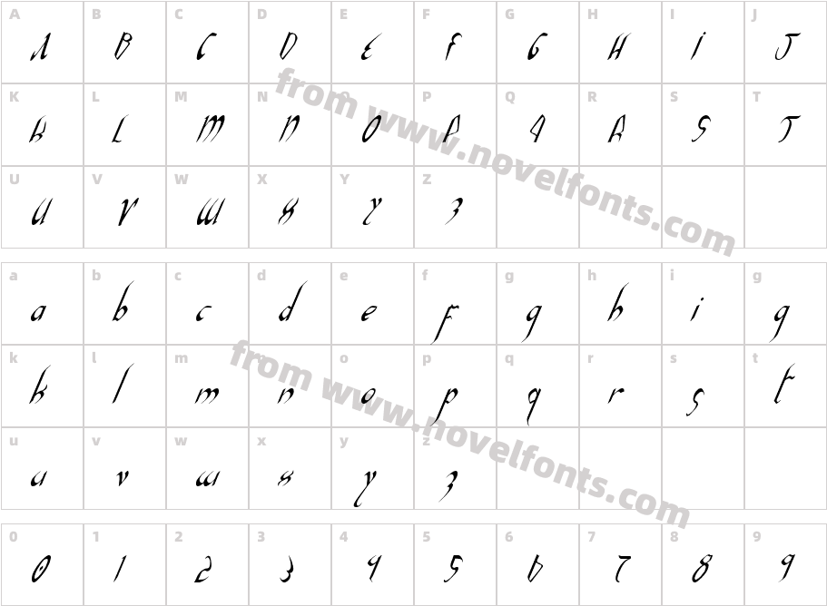 Xaphan II Condensed ItalicCharacter Map