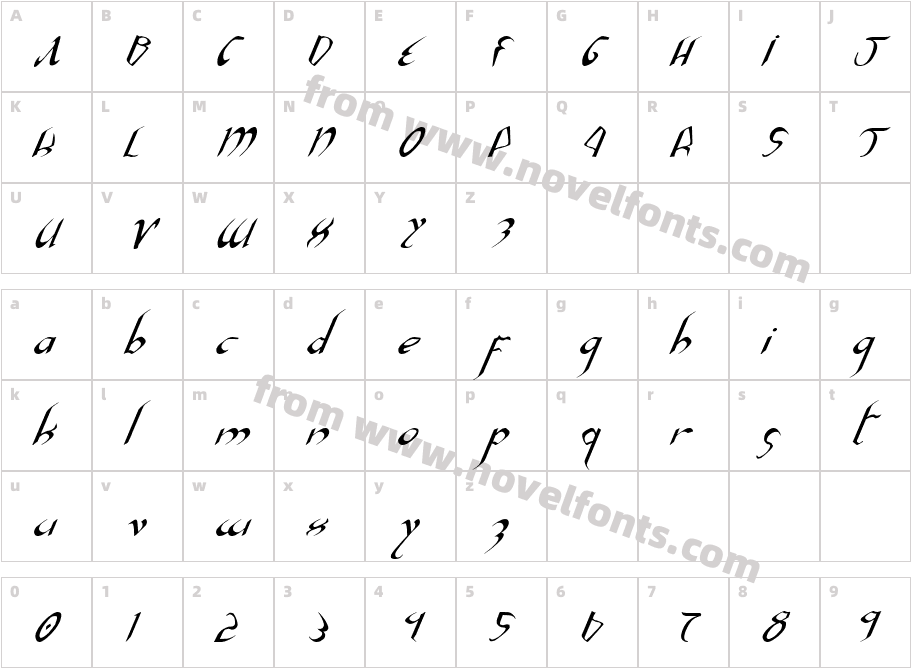 Xaphan II ItalicCharacter Map