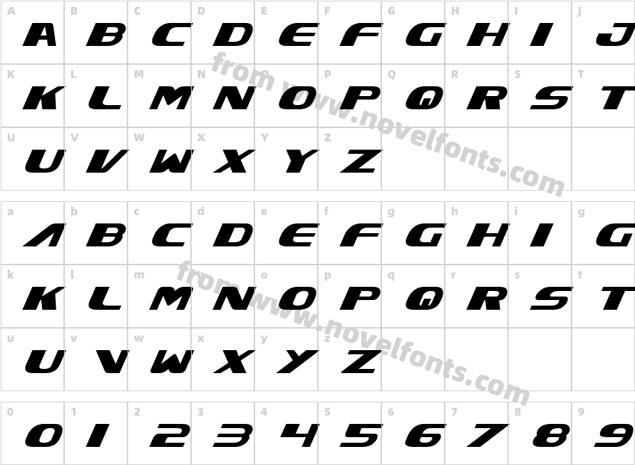 Xcelsion ItalicCharacter Map