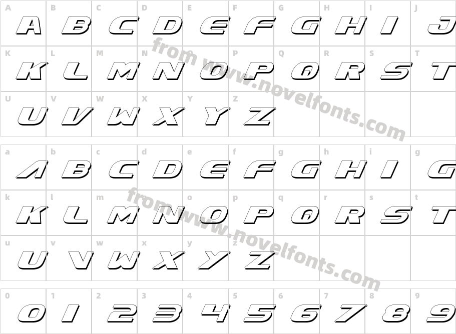 Xcelsion Shadow ItalicCharacter Map