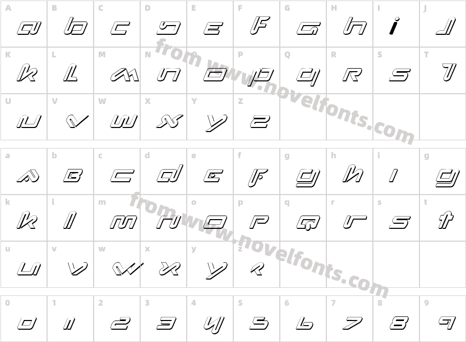 Xephyr Shadow ItalicCharacter Map