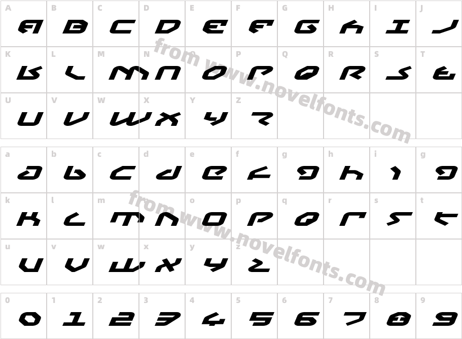 Yahren Expanded ItalicCharacter Map