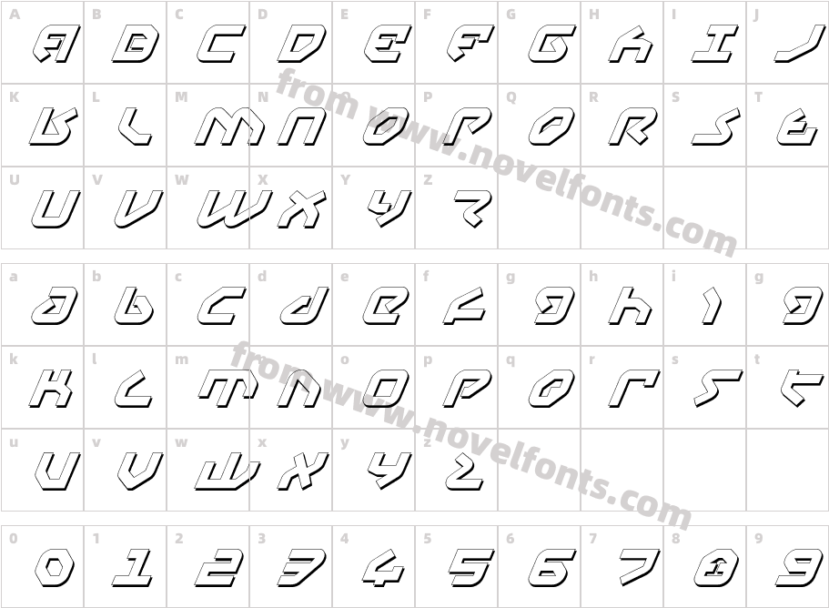 Yahren Shadow ItalicCharacter Map