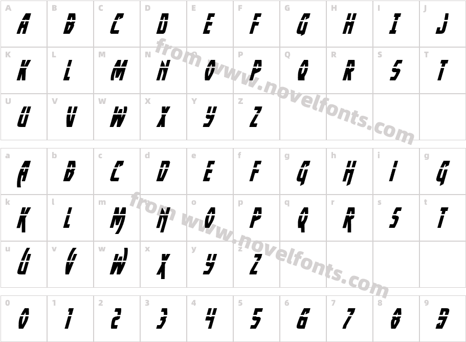 Yankee Clipper Laser ItalicCharacter Map