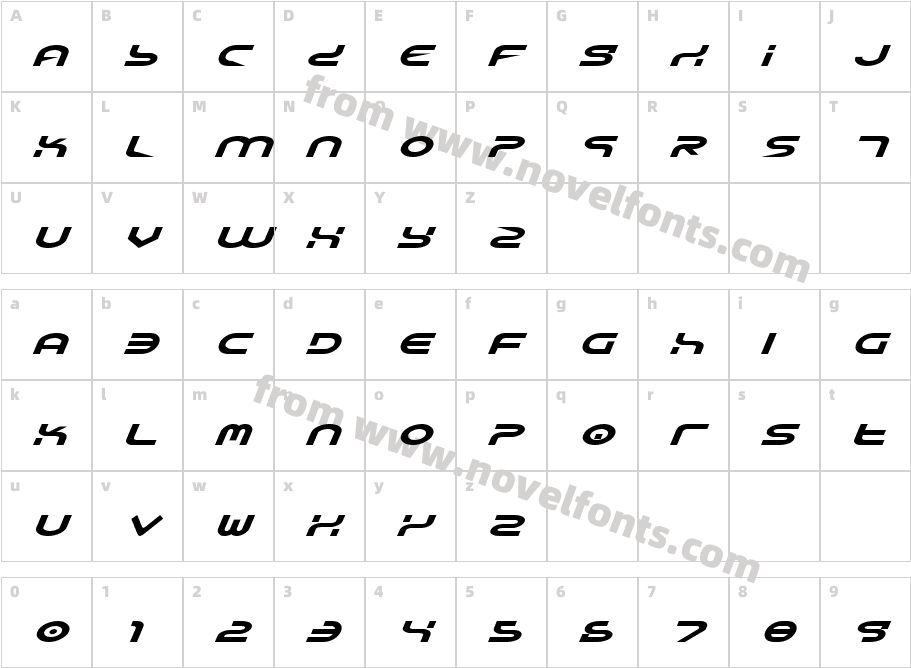 Yukon Tech Expanded ItalicCharacter Map