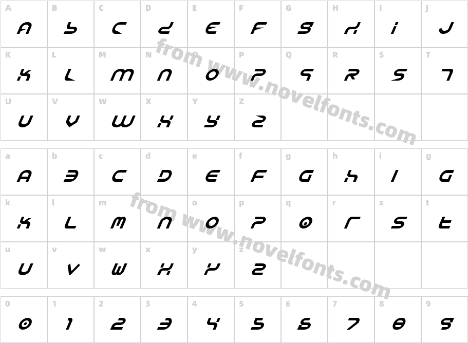 Yukon Tech ItalicCharacter Map