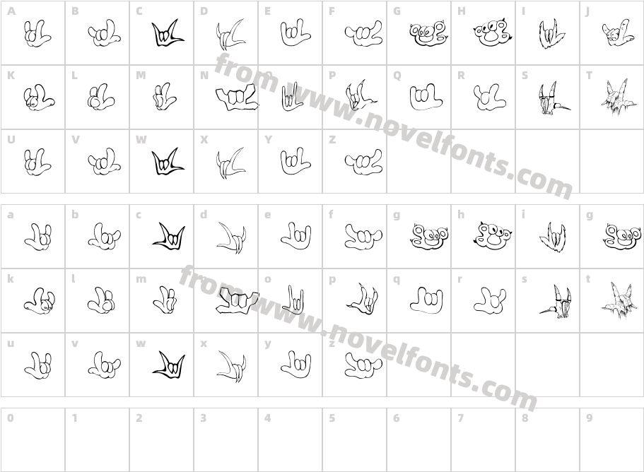 ZOE ILYhands 1.0Character Map