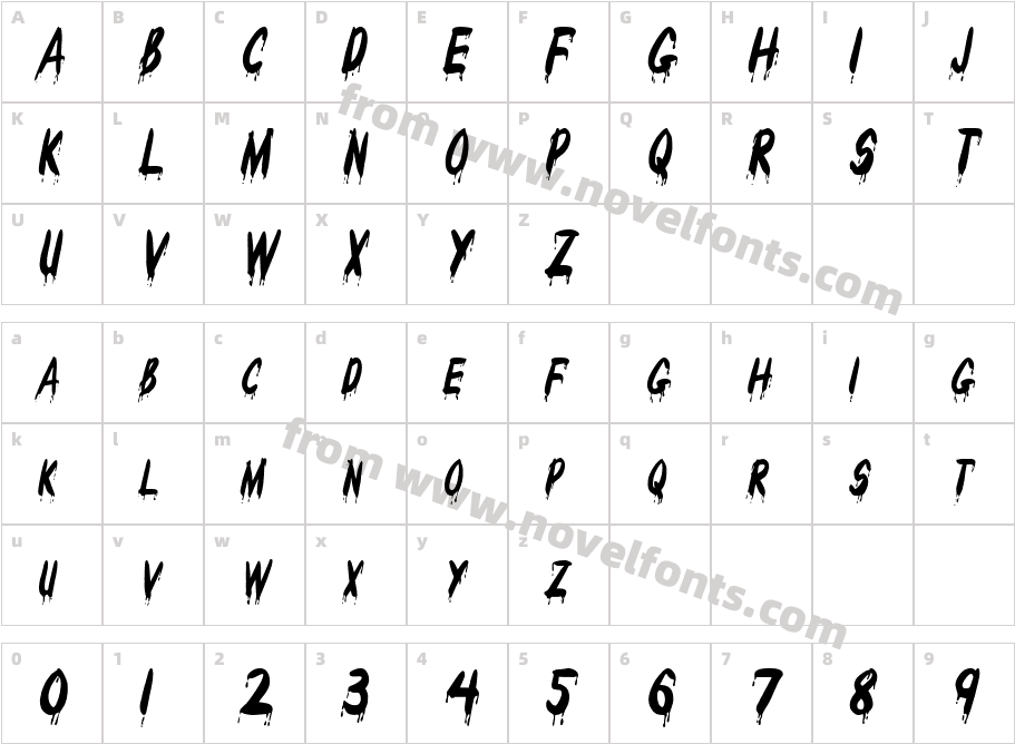 Drips-Condensed ItalicCharacter Map