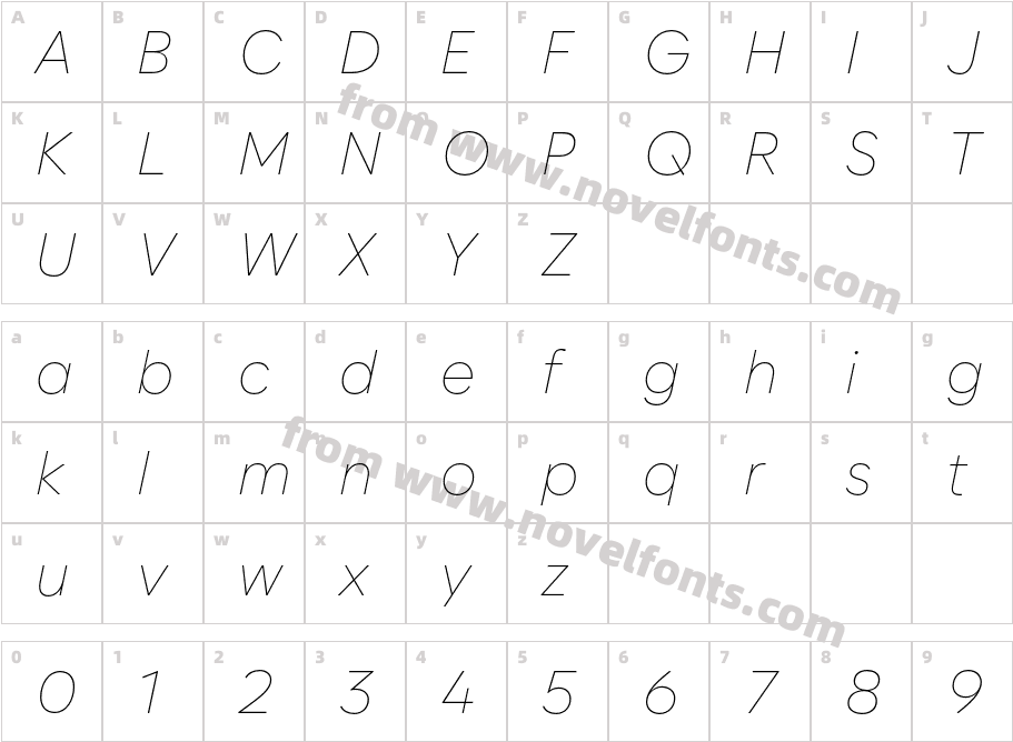 Zabal DEMO Thin ItalicCharacter Map