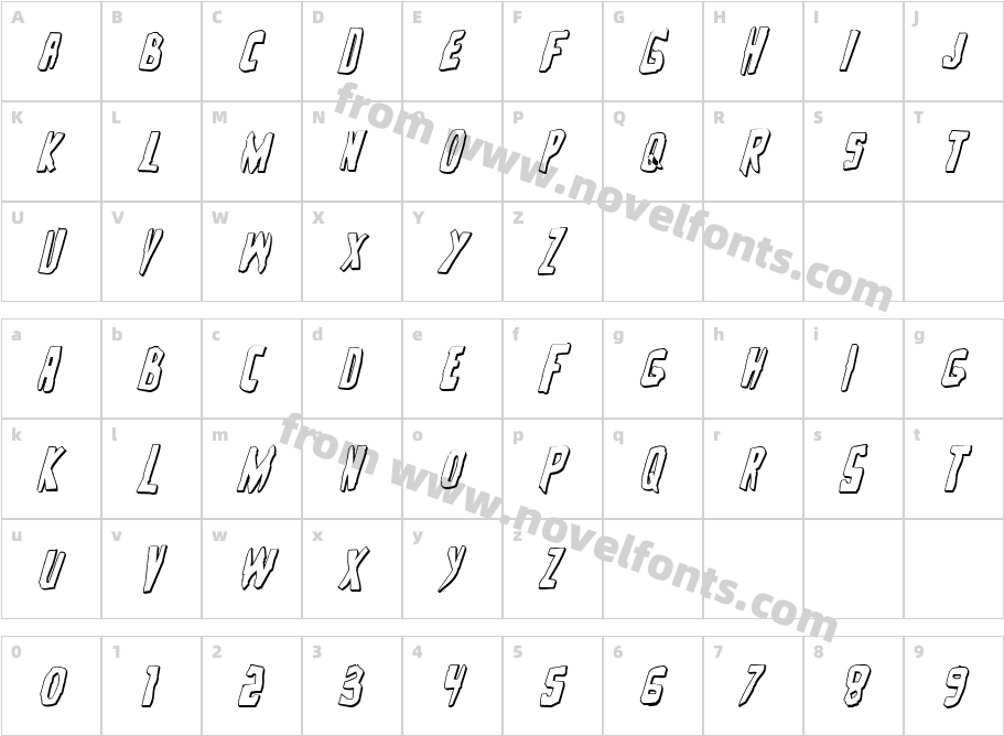 Zakenstein 3D ItalicCharacter Map