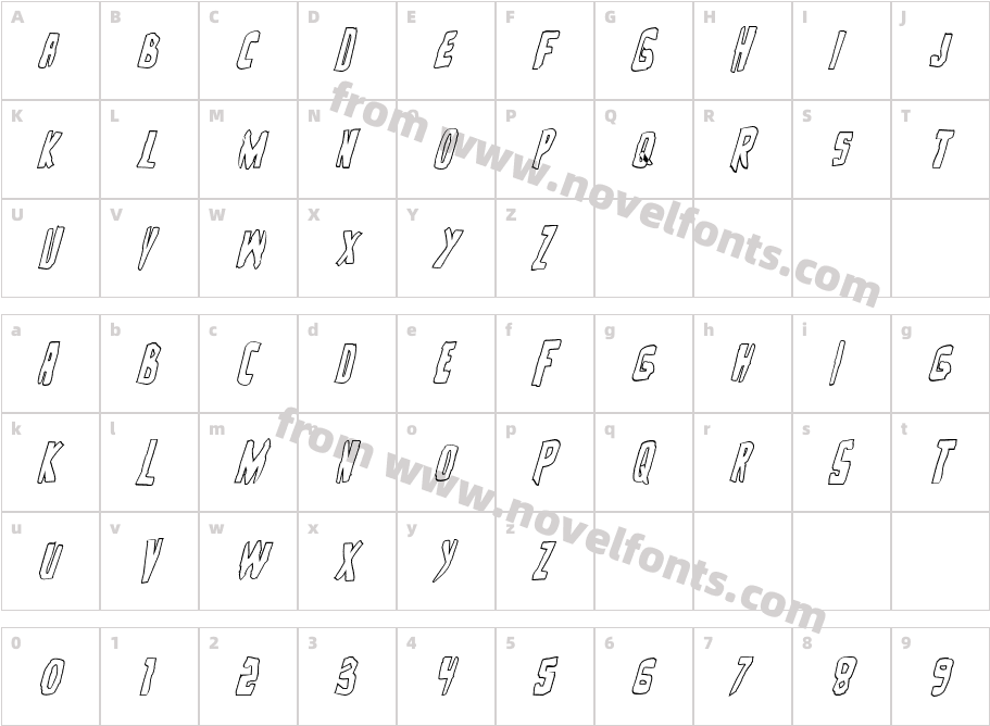 Zakenstein Outline ItalicCharacter Map