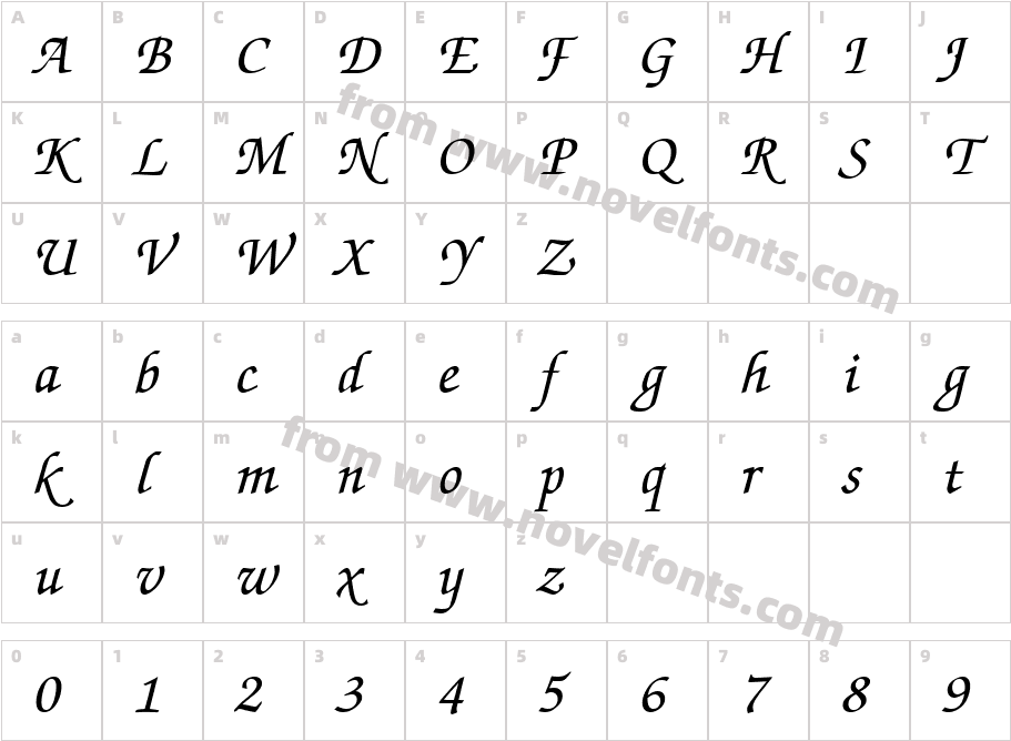 Zapf Chancery Medium Italic BTCharacter Map