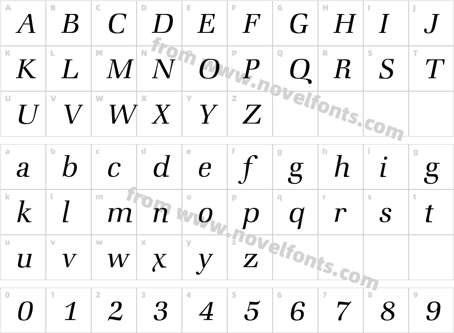 ZapfBookBQ-LightItalicCharacter Map