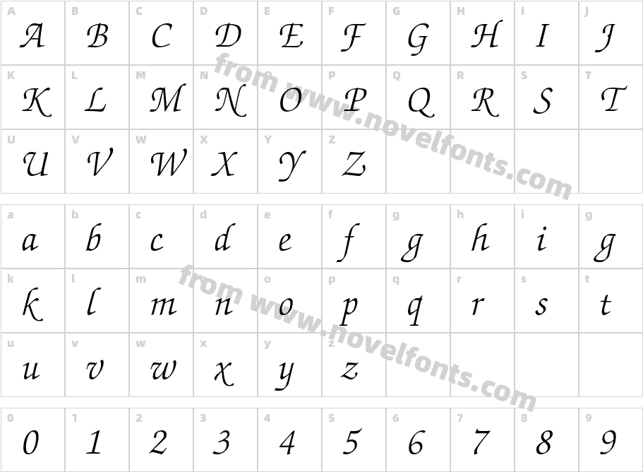 ZapfChanceryLT-LightItalicCharacter Map