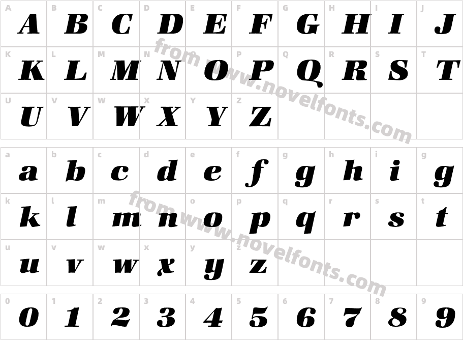 ZapfHeavyItalicCharacter Map