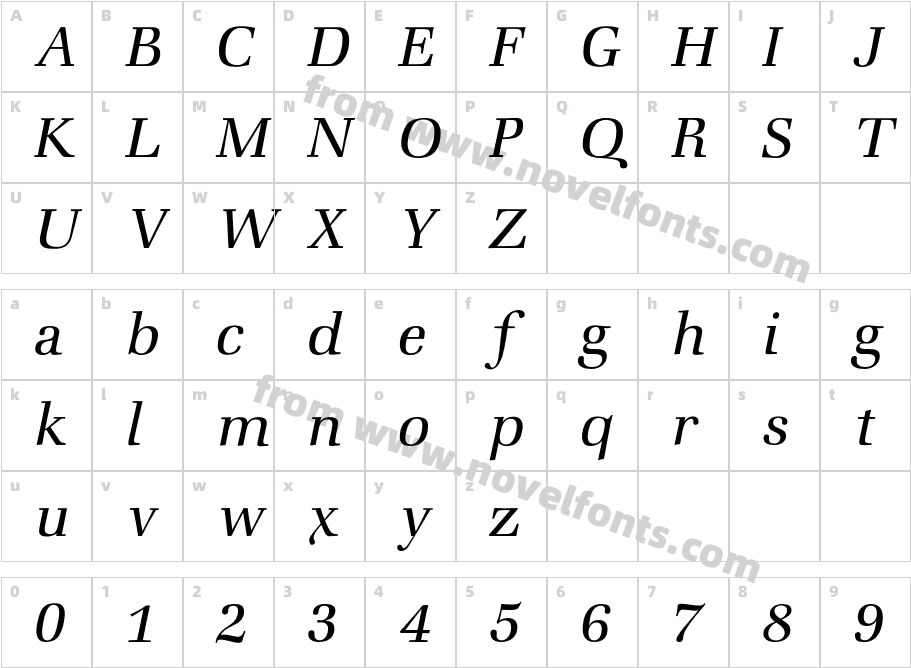 ZapfLightItalicCharacter Map