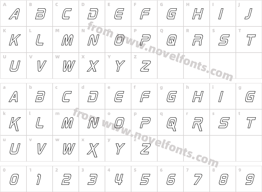 Zebulon Condensed Hollow ItalicCharacter Map