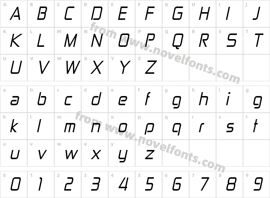 Zekton ItalicCharacter Map