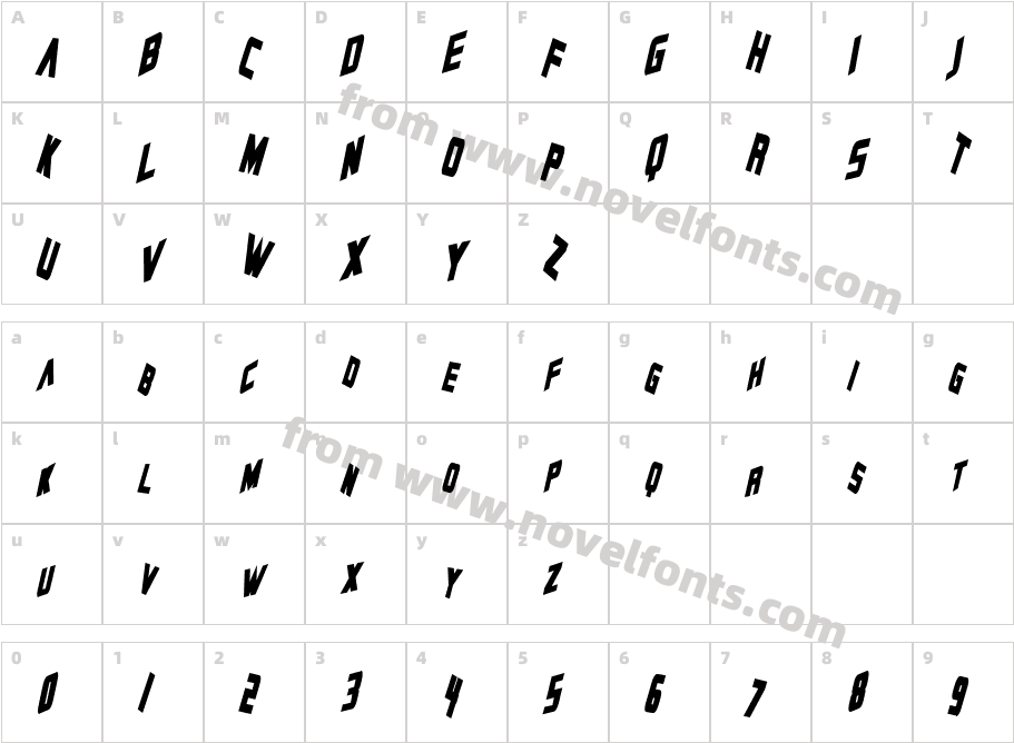 Zero Gravity Bold ItalicCharacter Map