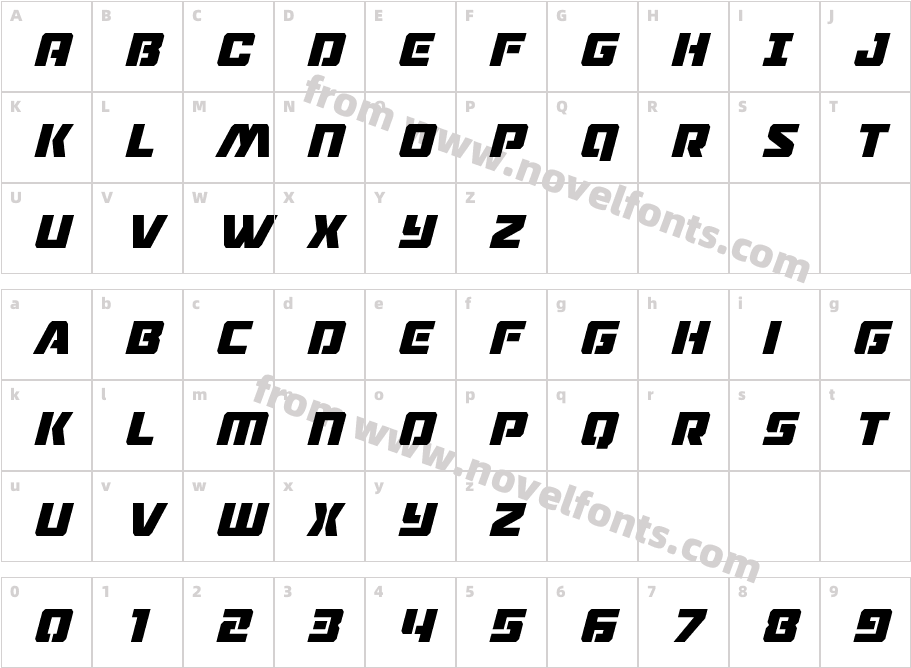 Drone Tracker Condensed ItalicCharacter Map